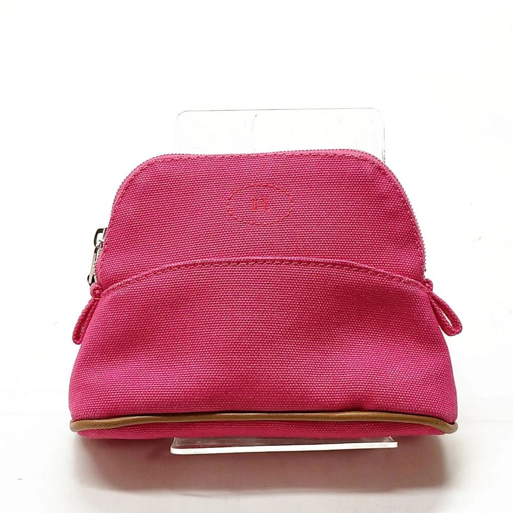 Authentic Hermes Cosmetic Bolide Pouch Mini Pink Canvas mn423-030626